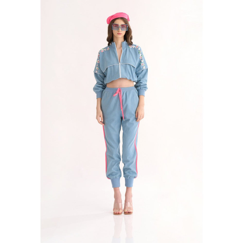 Our Love Denim Drop Down Shoulder Jacket Paired with Joggers & Drawstring (Set of 2)