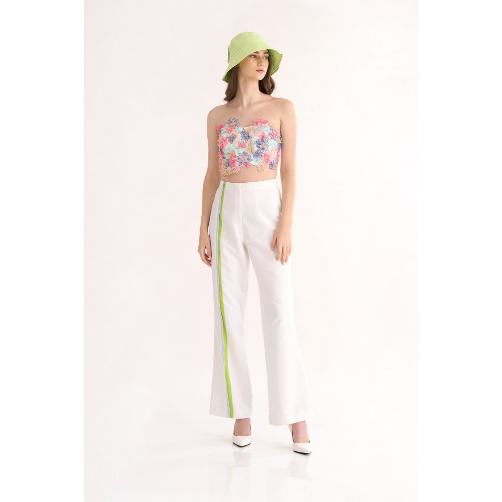 Our Love White 3D Floral Embroidered Bralette Paired with Flared Pants (Set of 2)