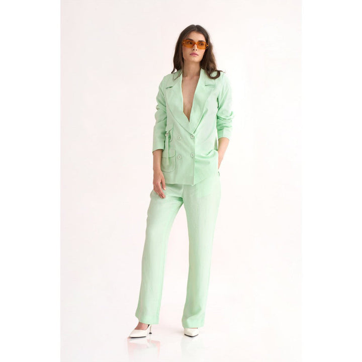 Our Love Mint Silk Crepe Double Breasted Blazer with Matching Straight Pants (Set of 2)