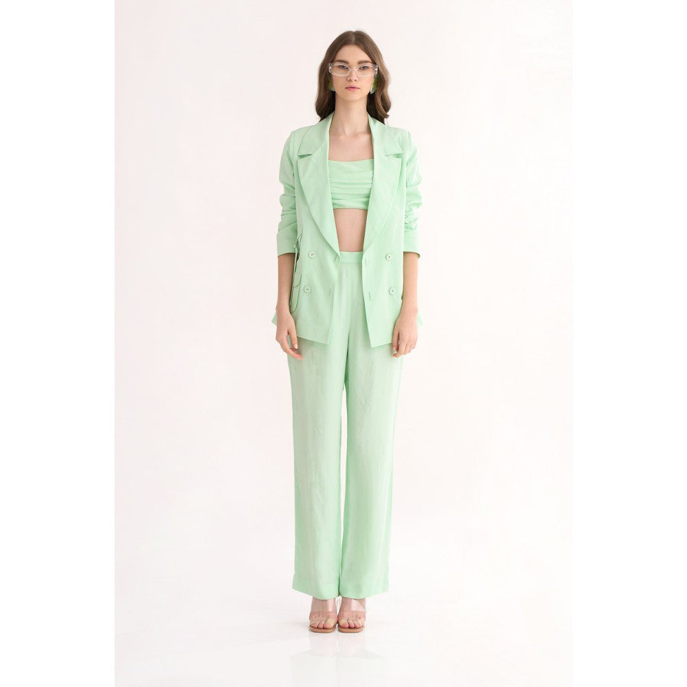 Our Love Mint Silk Crepe Double Breasted Blazer with Matching Straight Pants (Set of 2)