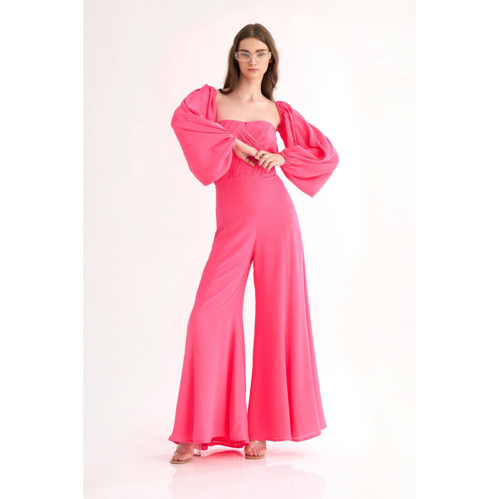 Our Love Crepe Drape Tube Jumpsuit with Side Zipper & Detachable Balloon Sleeves (Set of 3)