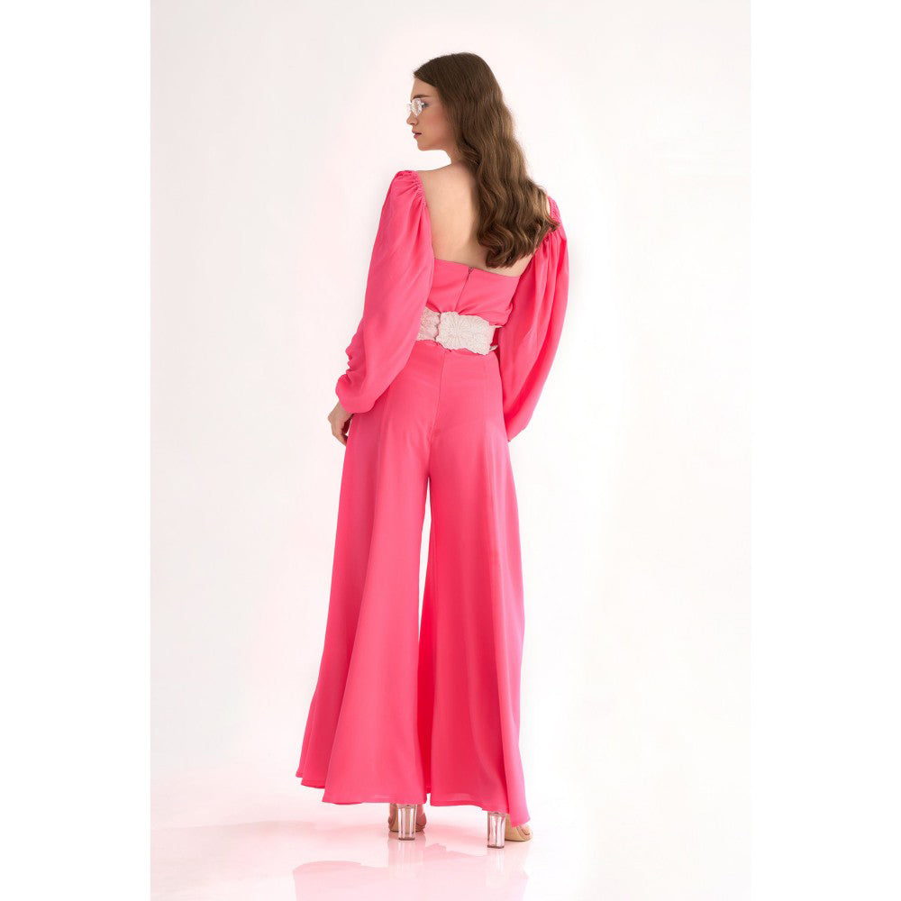 Our Love Crepe Drape Tube Jumpsuit with Detachable Balloon Sleeves Paired with Belt (Set of 4)