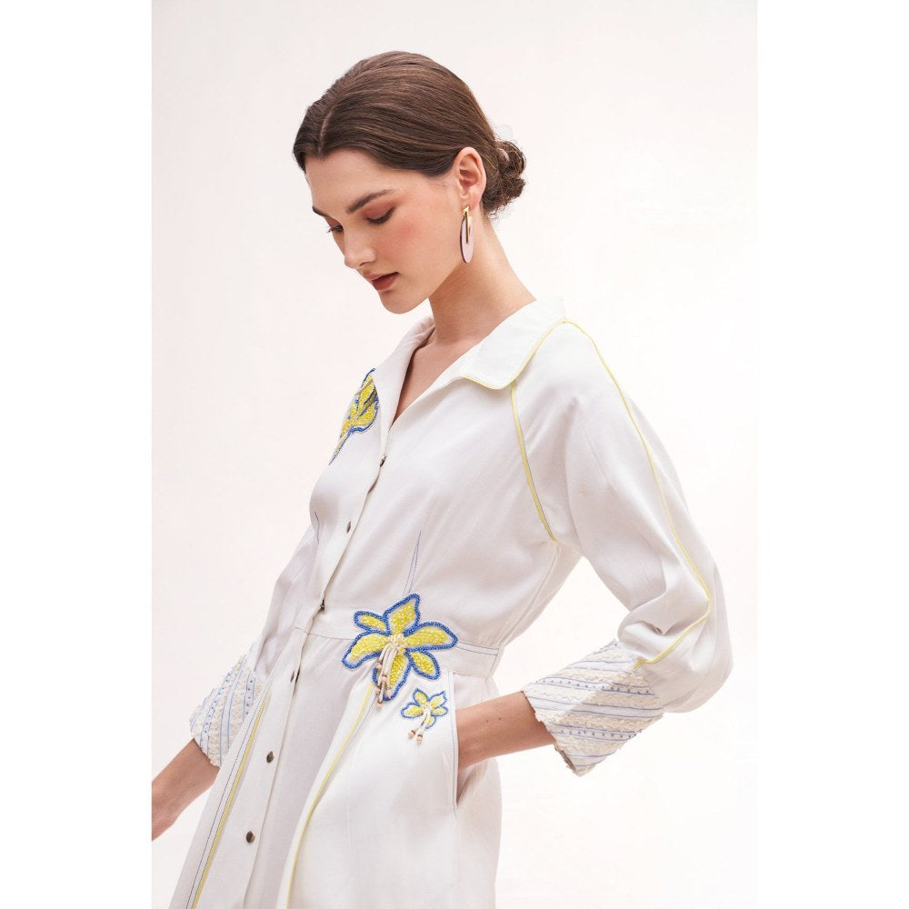 Our Love Banana Floral White Midi Dress