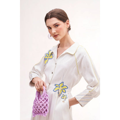 Our Love Banana Floral White Midi Dress