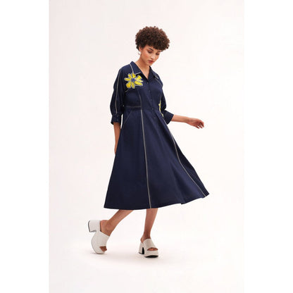 Our Love Banana Navy Midi Dress