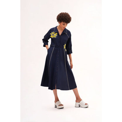 Our Love Banana Navy Midi Dress