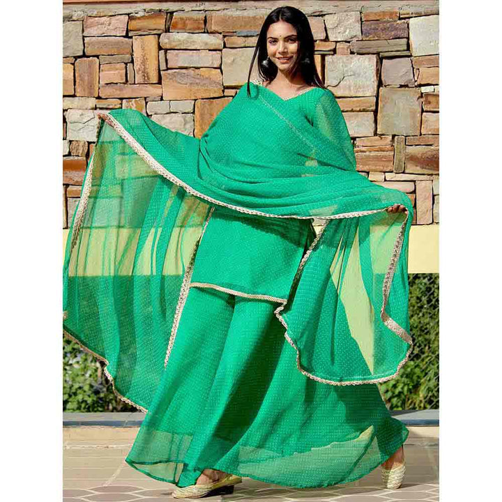 ONEWE INDIA Gayatri Sharara Set (Set of 3) - Green