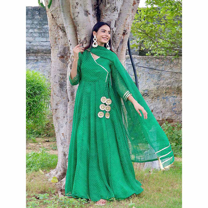 ONEWE INDIA Rakhi Mothra Anarkali Set (Set of 3) - Green