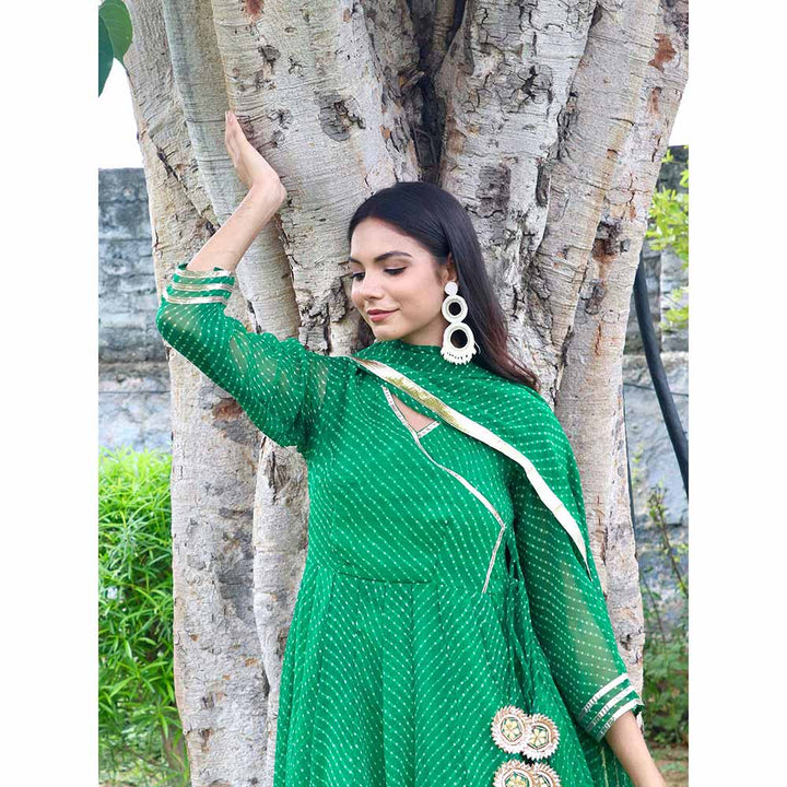 ONEWE INDIA Rakhi Mothra Anarkali Set (Set of 3) - Green