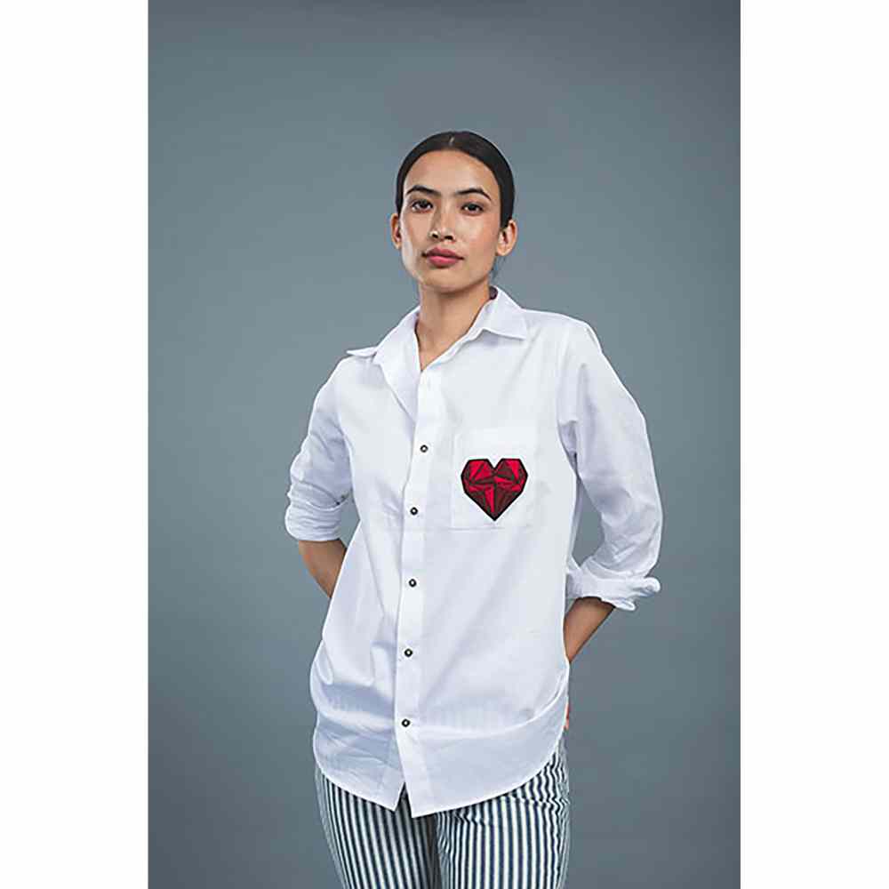 Pallavi Swadi Geometric Heart White Shirt