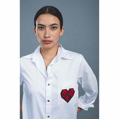 Pallavi Swadi Geometric Heart White Shirt
