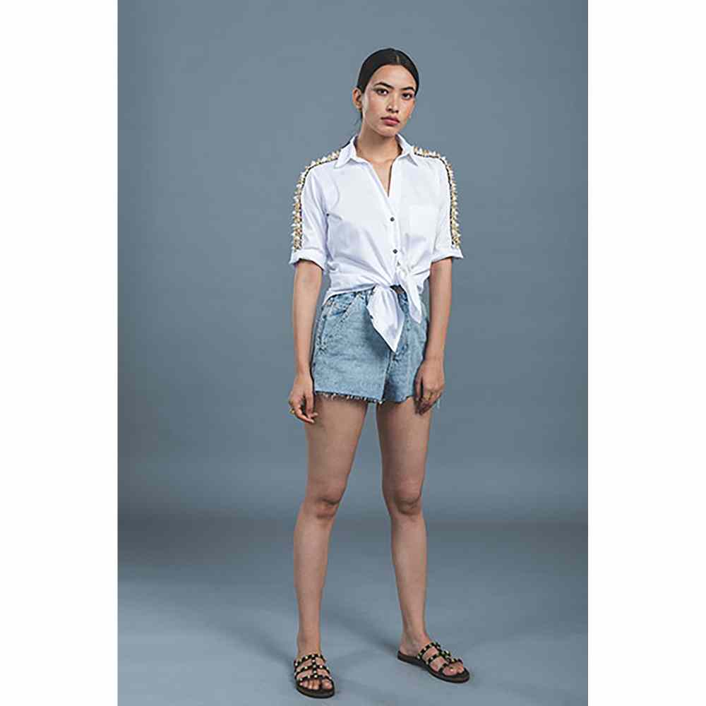Pallavi Swadi White Audrey Pearl Ribbon Shirt