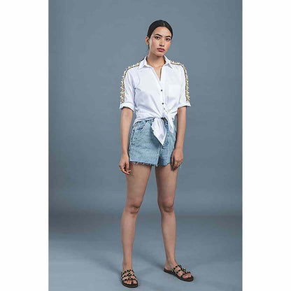 Pallavi Swadi White Audrey Pearl Ribbon Shirt