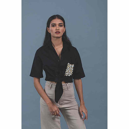 Pallavi Swadi Black Audrey Pearl Pocket Shirt