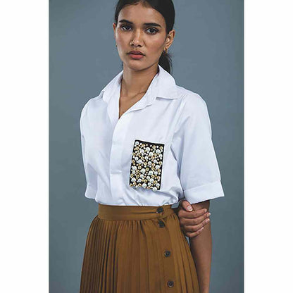 Pallavi Swadi White Audrey Pearl Pocket Shirt