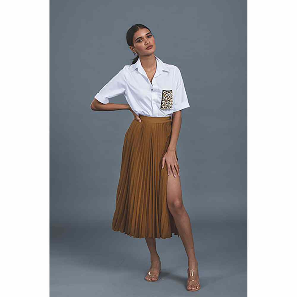 Pallavi Swadi White Audrey Pearl Pocket Shirt