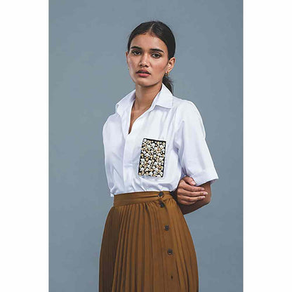 Pallavi Swadi White Audrey Pearl Pocket Shirt