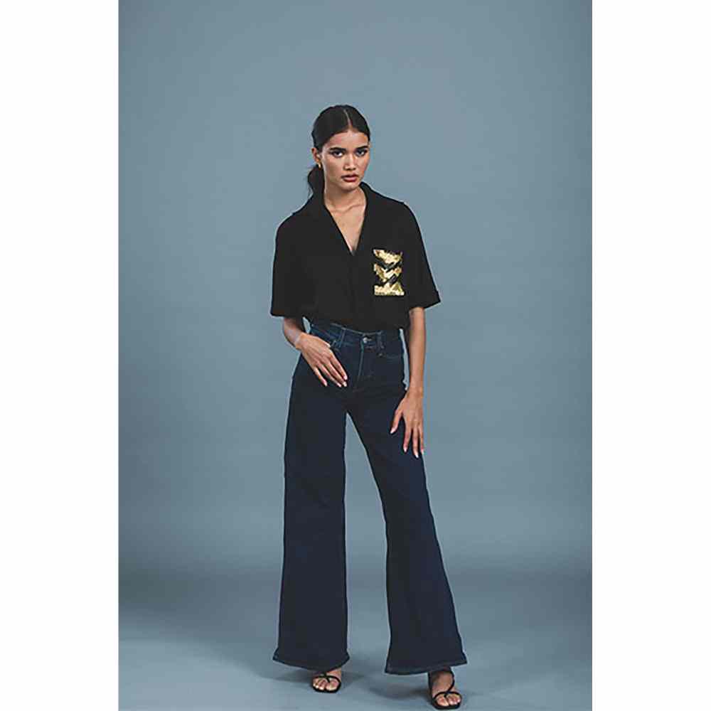 Pallavi Swadi Black Metallic Gold Shirt
