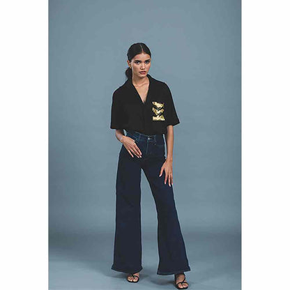 Pallavi Swadi Black Metallic Gold Shirt