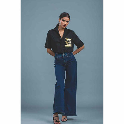 Pallavi Swadi Black Metallic Gold Shirt