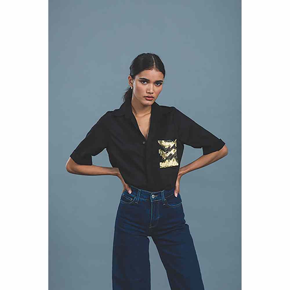 Pallavi Swadi Black Metallic Gold Shirt
