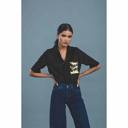 Pallavi Swadi Black Metallic Gold Shirt
