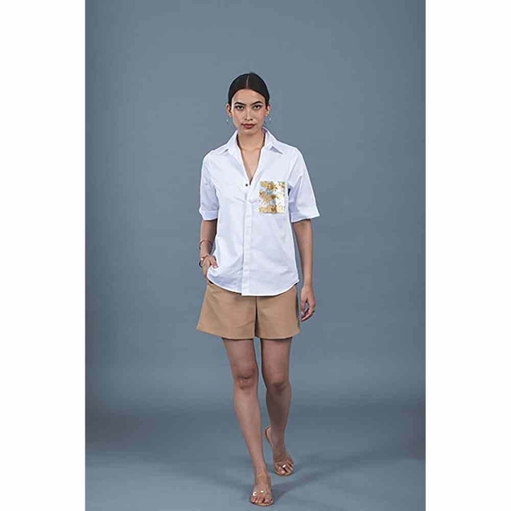 Pallavi Swadi White Metallic Gold Shirt