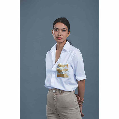 Pallavi Swadi White Metallic Gold Shirt