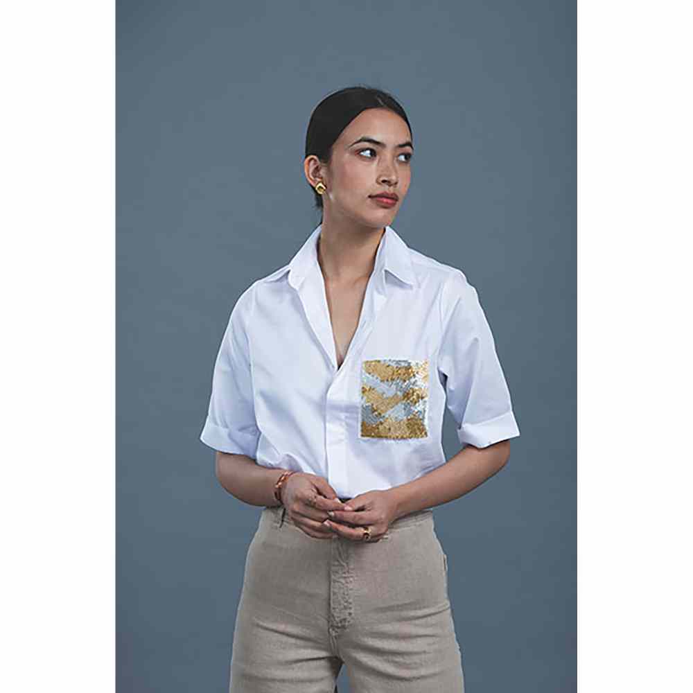 Pallavi Swadi White Metallic Gold Shirt