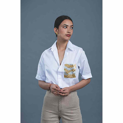 Pallavi Swadi White Metallic Gold Shirt