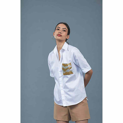 Pallavi Swadi White Metallic Gold Shirt