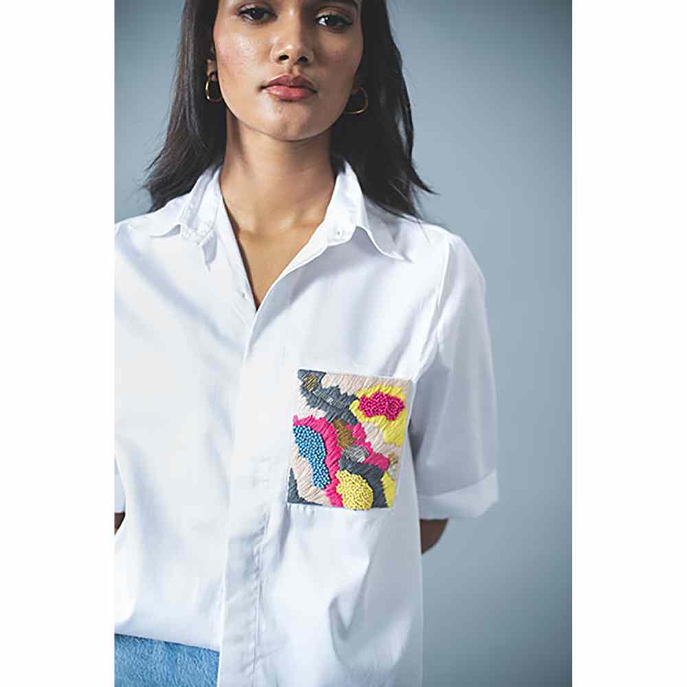 Pallavi Swadi White Abstract Pop Embellished Shirt