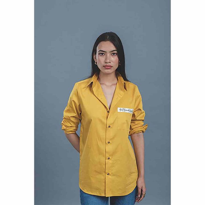 Pallavi Swadi Canary Yellow Pocket Swarvoski Shirt