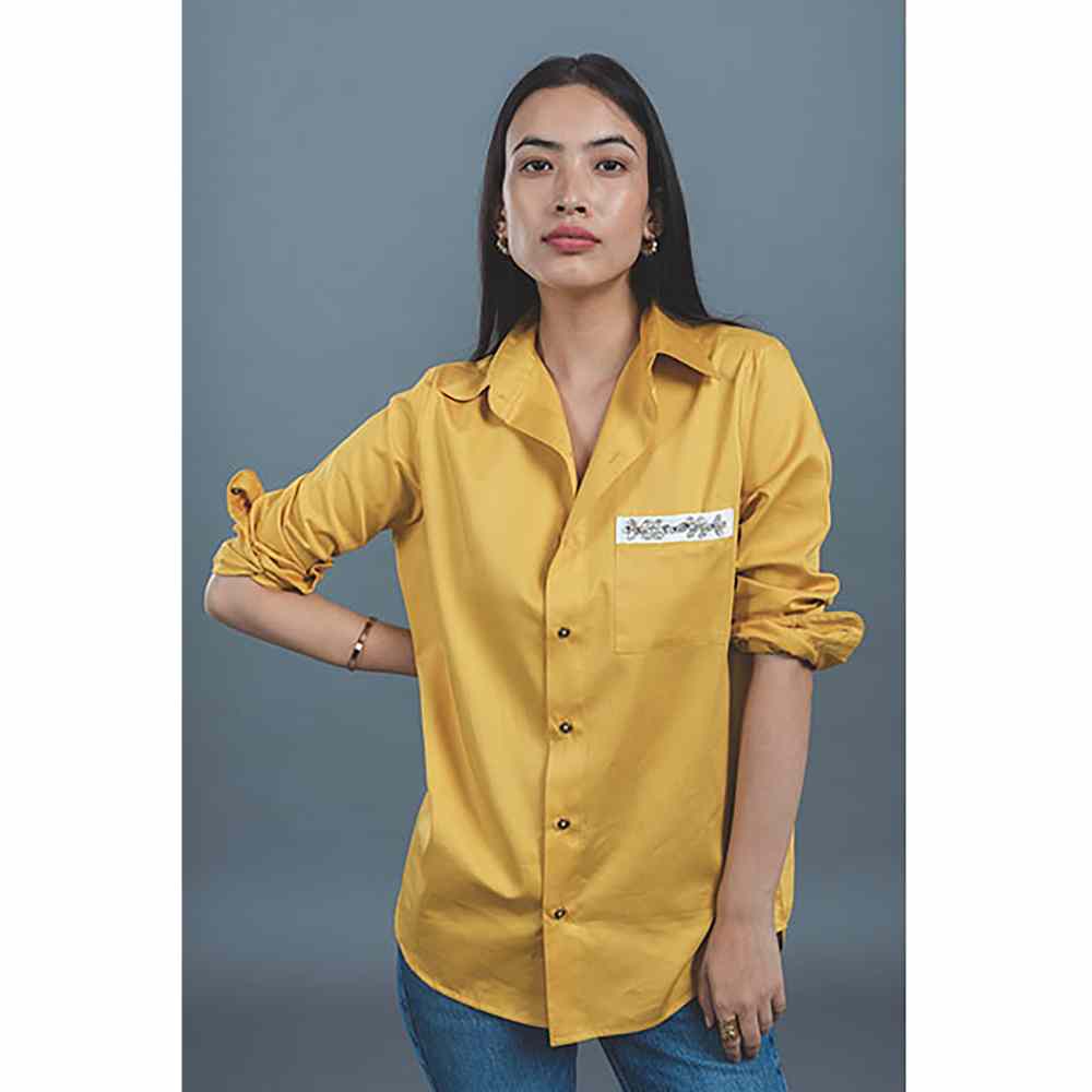 Pallavi Swadi Canary Yellow Pocket Swarvoski Shirt