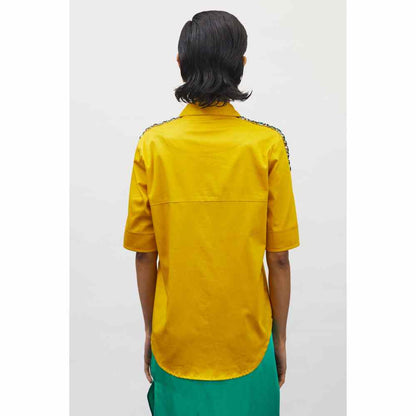 Pallavi Swadi Canary Yellow Emerald Swarovski Ribbon Shirt