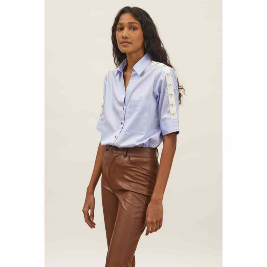 Pallavi Swadi Sky Blue Dragonfly Swarovski Shirt