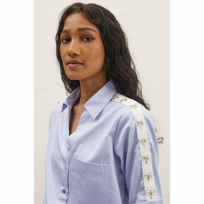 Pallavi Swadi Sky Blue Dragonfly Swarovski Shirt