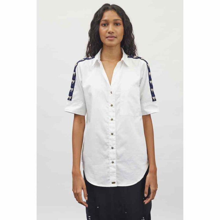 Pallavi Swadi White Dragonfly Swarovski Shirt
