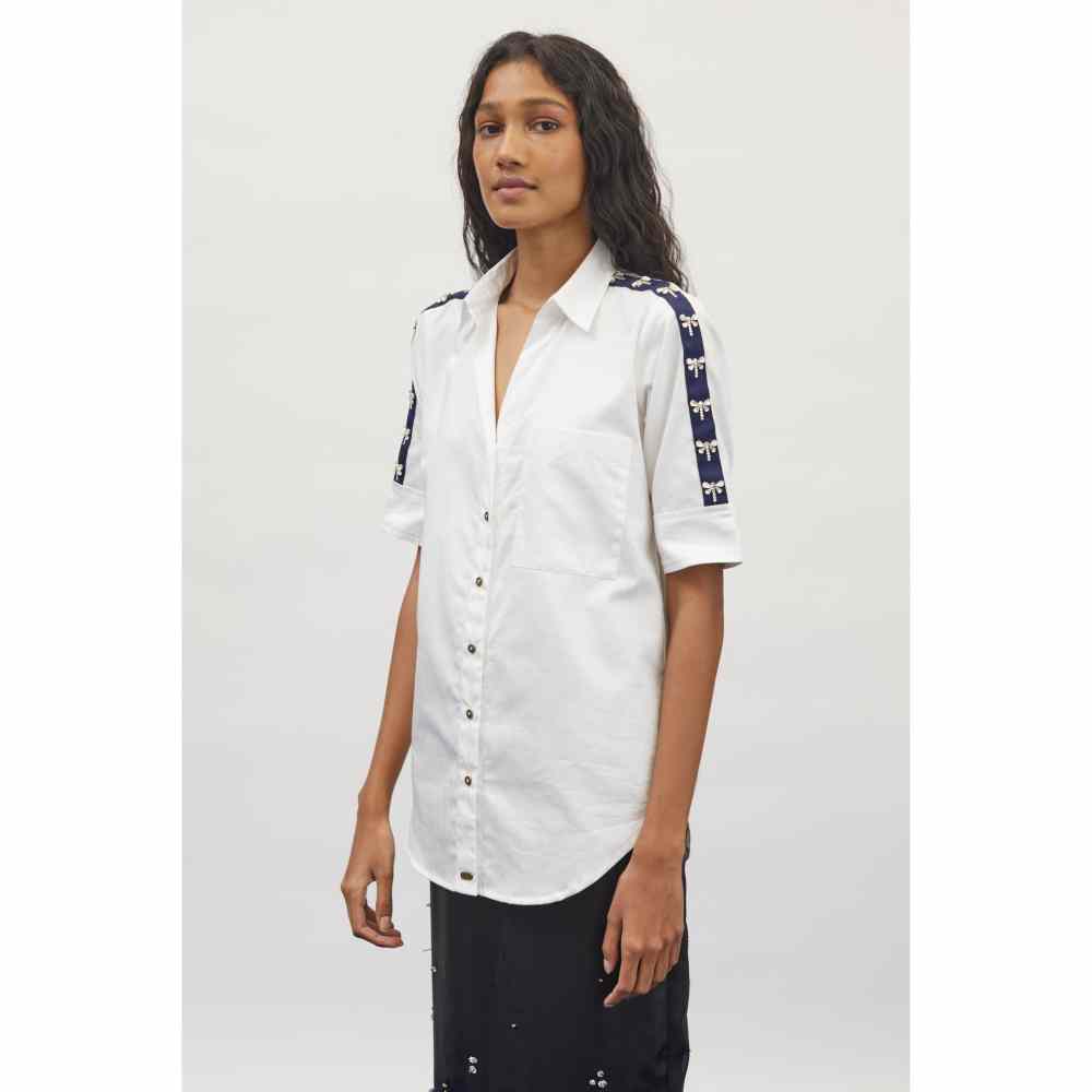 Pallavi Swadi White Dragonfly Swarovski Shirt