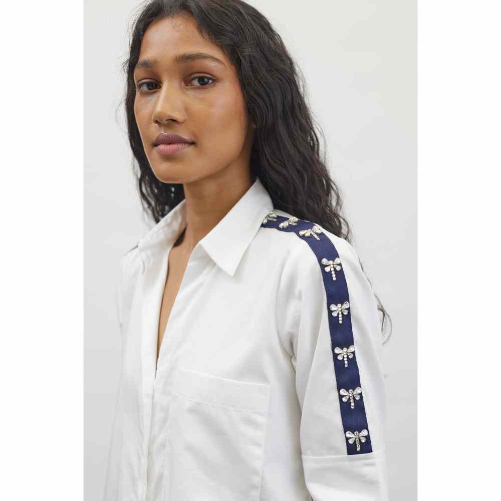 Pallavi Swadi White Dragonfly Swarovski Shirt