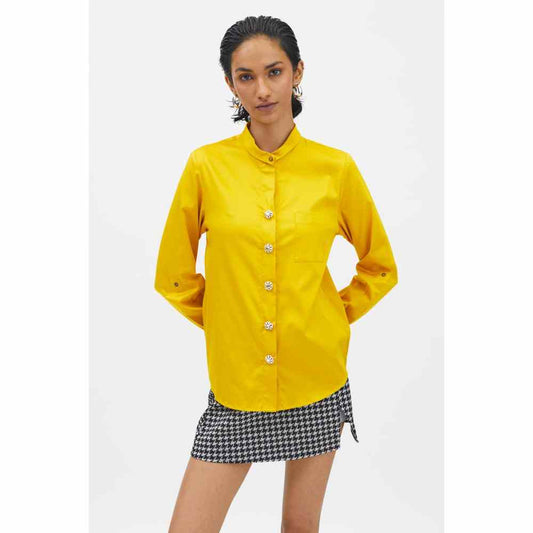 Pallavi Swadi Canary Yellow Swarovski Button Shirt