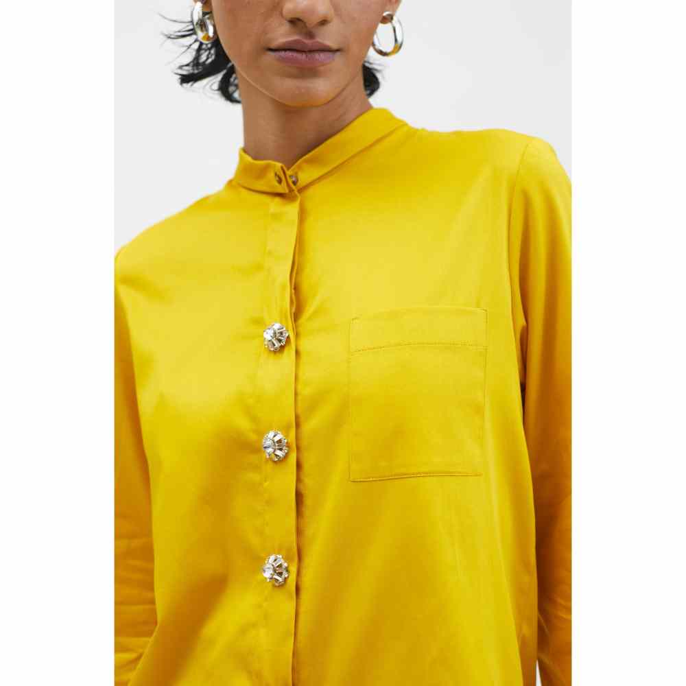 Pallavi Swadi Canary Yellow Swarovski Button Shirt
