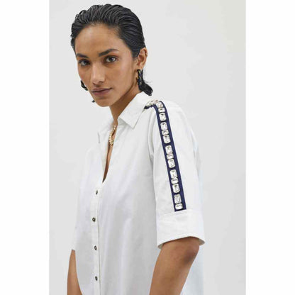 Pallavi Swadi White Rectangle Swarovski Ribbon Shirt