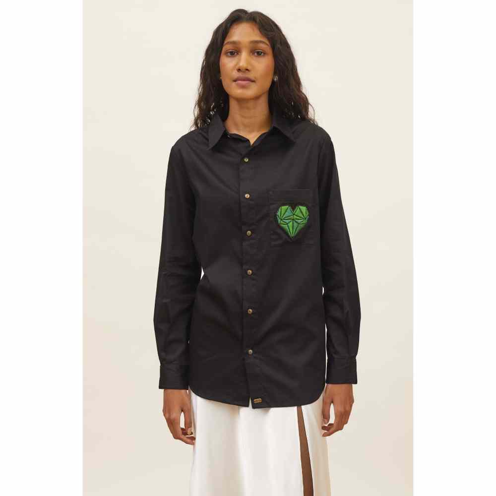 Pallavi Swadi Black Geometric Emerald Heart Shirt