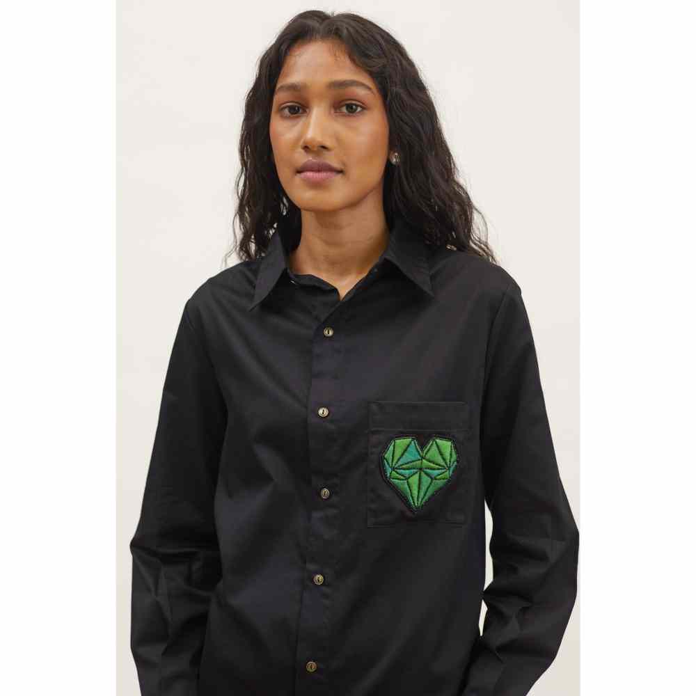 Pallavi Swadi Black Geometric Emerald Heart Shirt