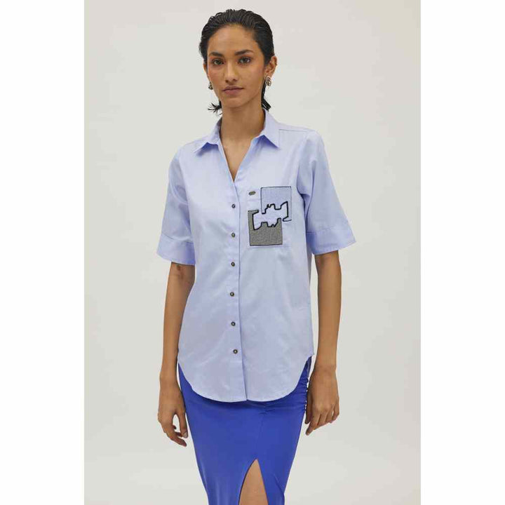Pallavi Swadi Sky Blue Puzzle Pop Embroidered Shirt