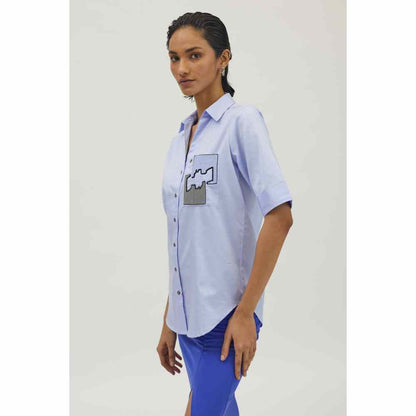 Pallavi Swadi Sky Blue Puzzle Pop Embroidered Shirt
