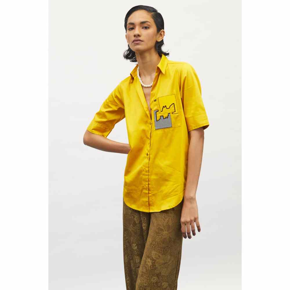 Pallavi Swadi Canary Puzzle Pop Embroidered Shirt