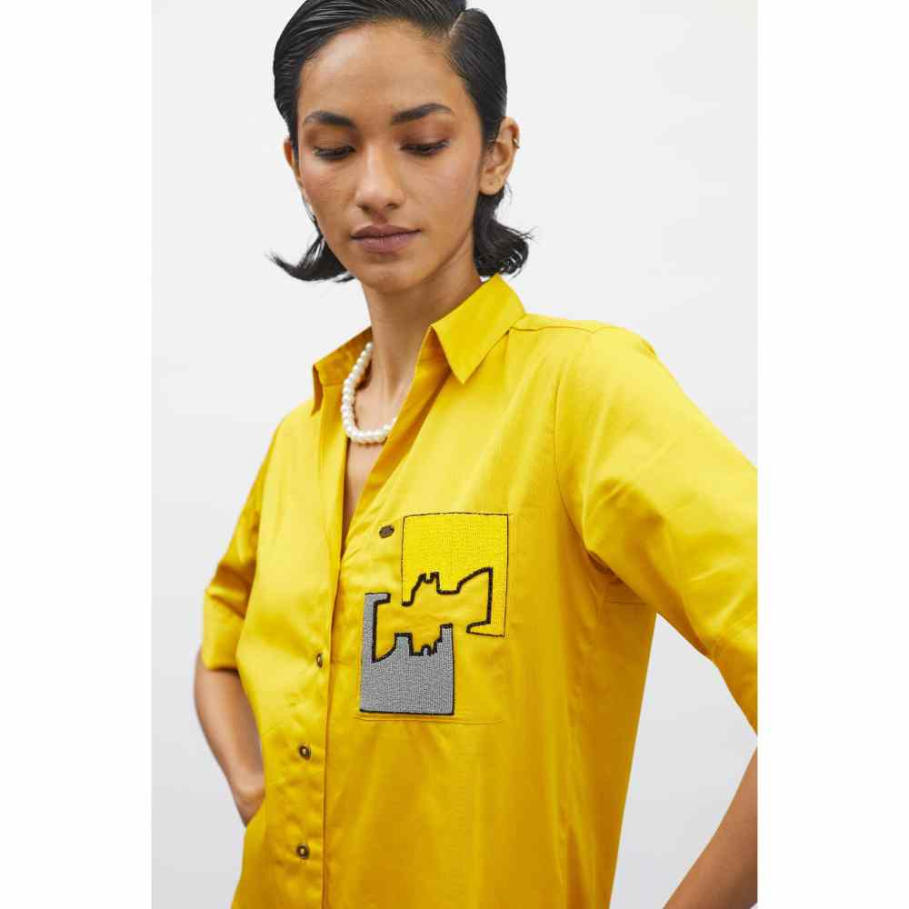 Pallavi Swadi Canary Puzzle Pop Embroidered Shirt