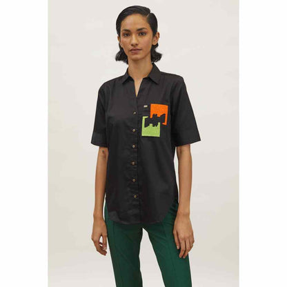 Pallavi Swadi Black Puzzle Pop Embroidered Shirt